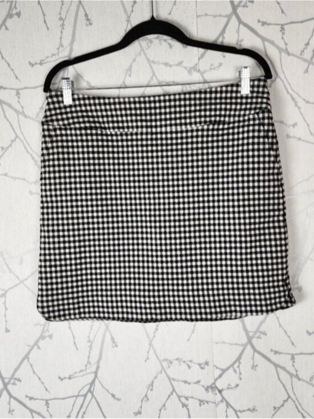 SC & Co Black Gingham Checks Ponte Stretch Pencil Skort